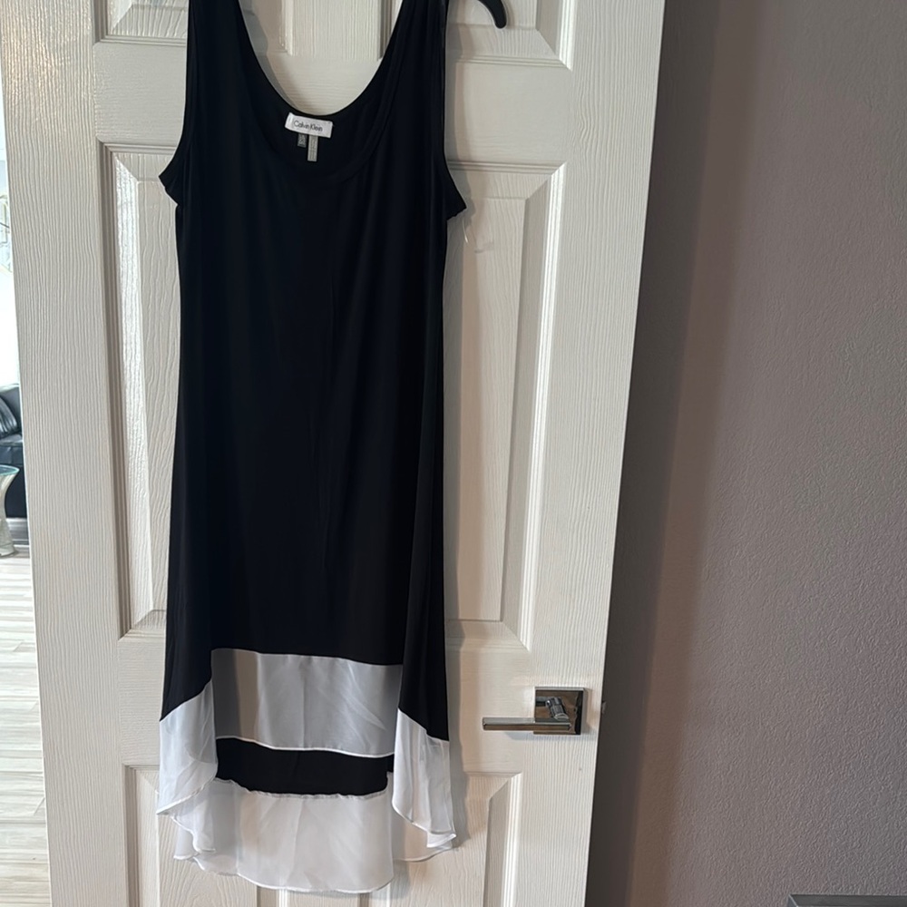 Calvin Klein Hi-Lo Black and White Sundress with Sleeveless Design